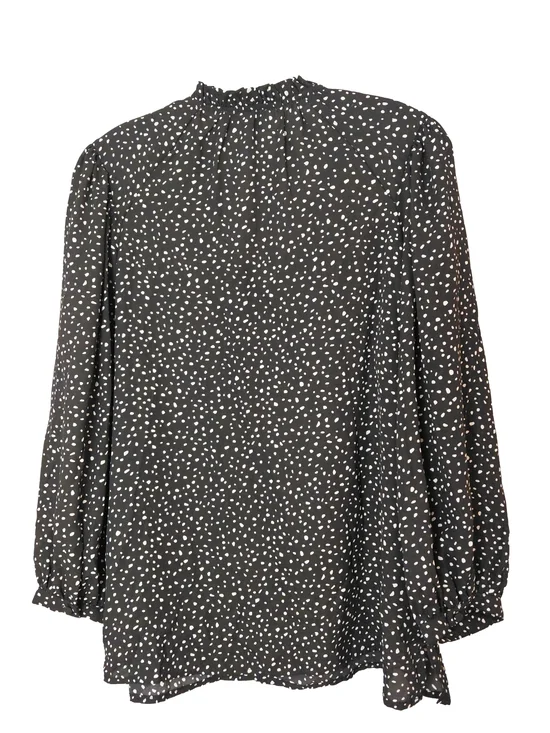 CeCe Black White Speckled Print Blouse Medium NWT Tie Neck Sheer Long Sleeve - Picture 2 of 10